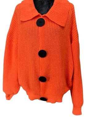 Plus Size 3XL Chunky Knit Orange Cardigan Oversized Cozy Sweater